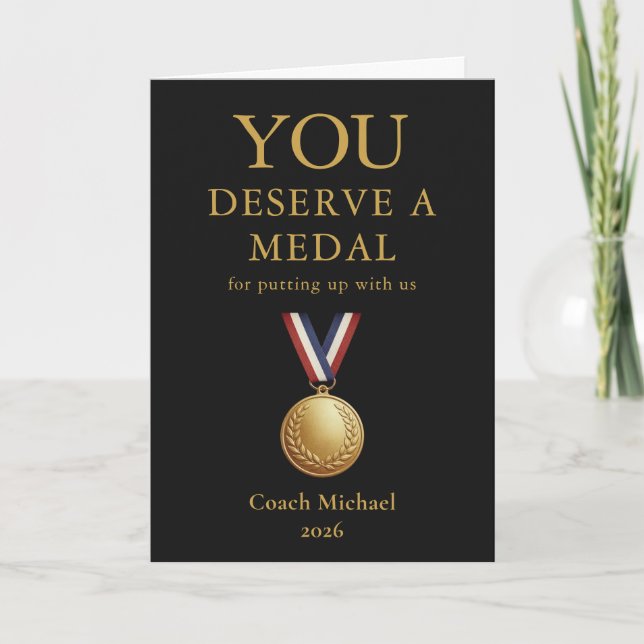 You Deserve a Medal Funny Coach Elegant Black Team Dankeskarte (Vorderseite)