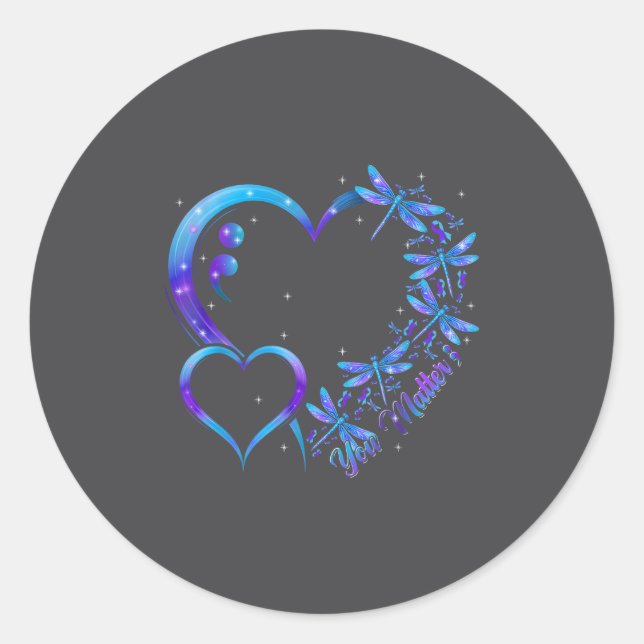 You Dragonfly Suicide Prevention Awareness Men Wom Runder Aufkleber (Vorderseite)
