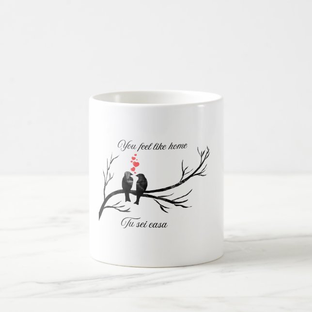 You Feel Like Home Romantic Birds Bilingual Quote Kaffeetasse (Mittel)
