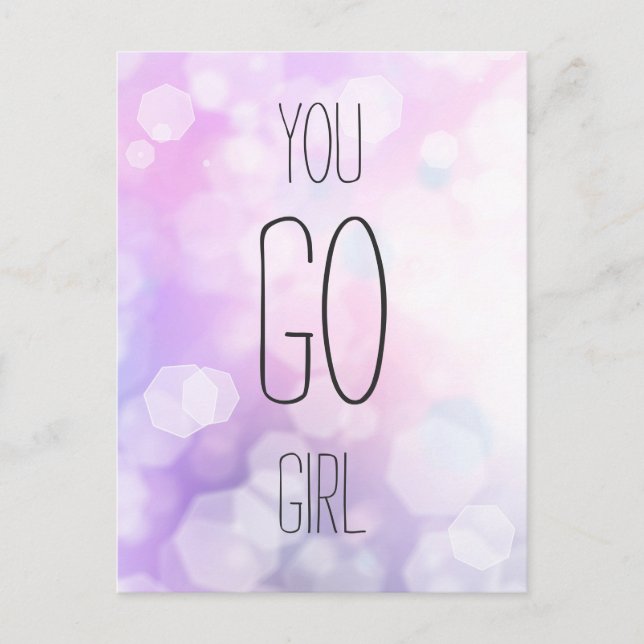 You Go Girl - Lila Bokeh Inspiration Zitat Postkarte (Vorderseite)