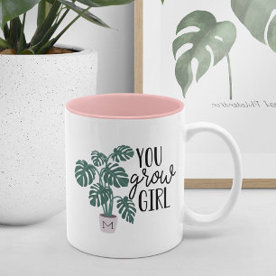 You Grow Girl   Funny Monogram Plant Lovers Zweifarbige Tasse
