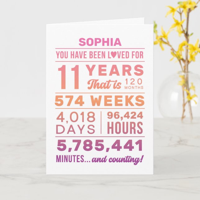 You Have Been Loved 11 Years Birthday Card Karte (Gelbe Blume)