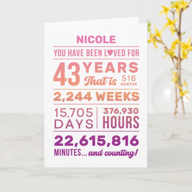 You Have Been Loved 43 Years Custom Name Birthday Karte (Gelbe Blume)