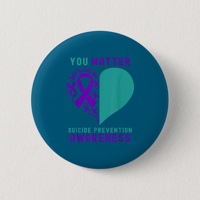 You - Heart &amp; Ribbon Design Suicide Prevention Button (Vorderseite)