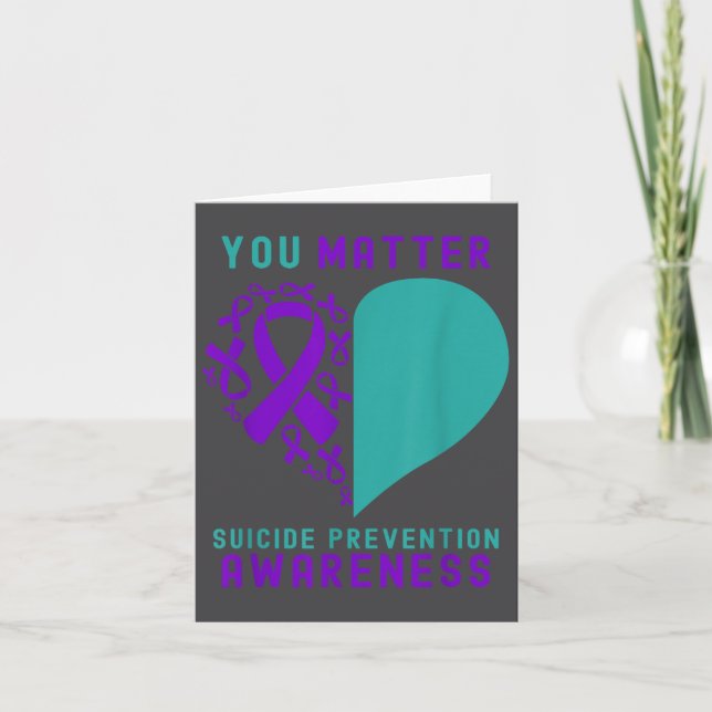 You - Heart &amp; Ribbon Design Suicide Prevention Karte (Vorderseite)