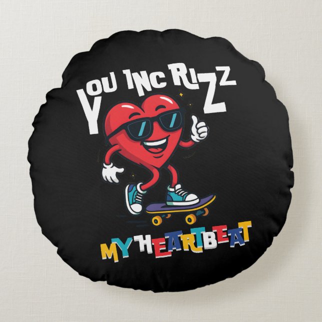 You Inc Rizz my Heartbeat - Cute skateboard heart Rundes Kissen (Vorderseite)