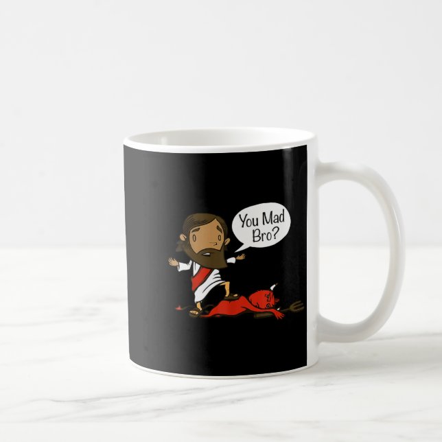 You Mad Bro - Funny Christian Jesus And Devil  Kaffeetasse (Rechts)