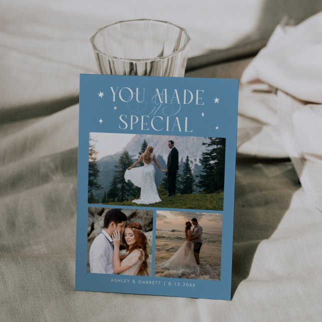 You Made It Special Wedding Photo Denim Blue Dankeskarte (Von Creator hochgeladen)