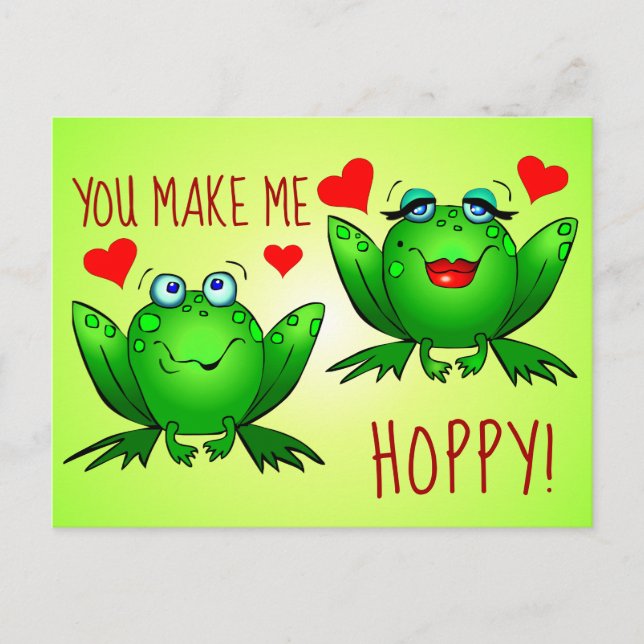 You Make Me Hoppy Cute Fun Romantic Frogs in Love Postkarte (Vorderseite)