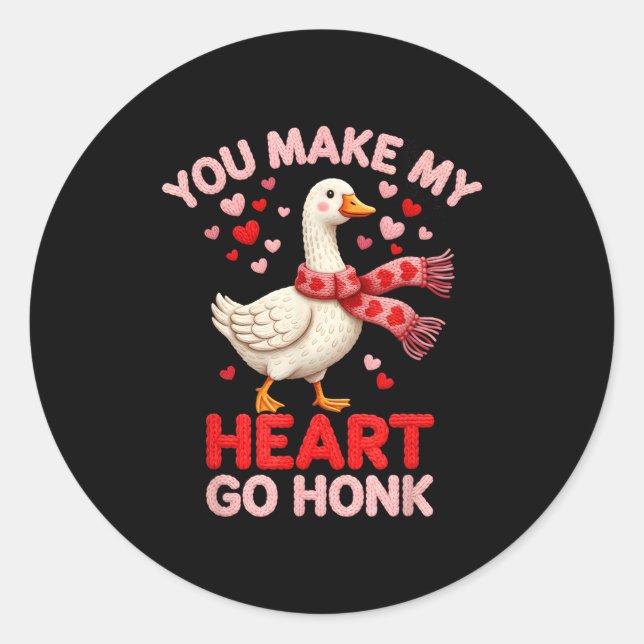 You Make My Heart Go Honk Goose Faux Yarn Loving G Runder Aufkleber (Vorderseite)