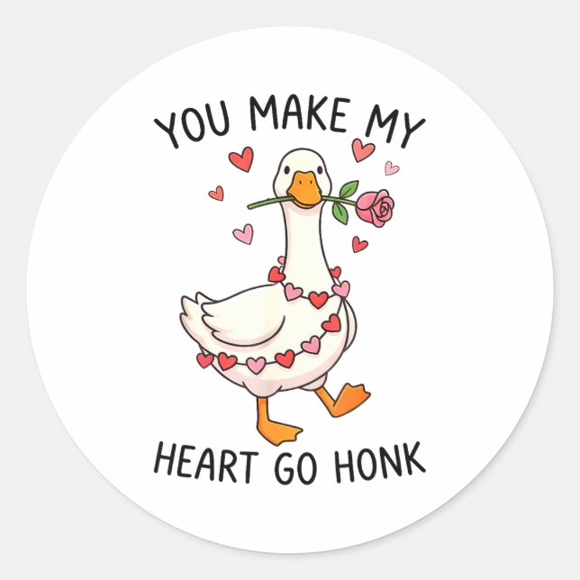 You Make My Heart Go Honk Valentine Goose Preppy  Runder Aufkleber (Vorderseite)