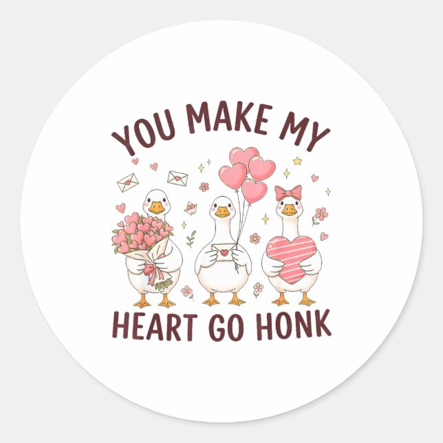 You Make My Heart Go Honk Valentine Goose Preppy  Runder Aufkleber (Vorderseite)