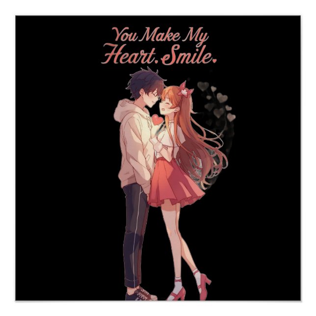 You Make My Heart Smile Anime Couple T-Shirt Poster (Vorderseite)