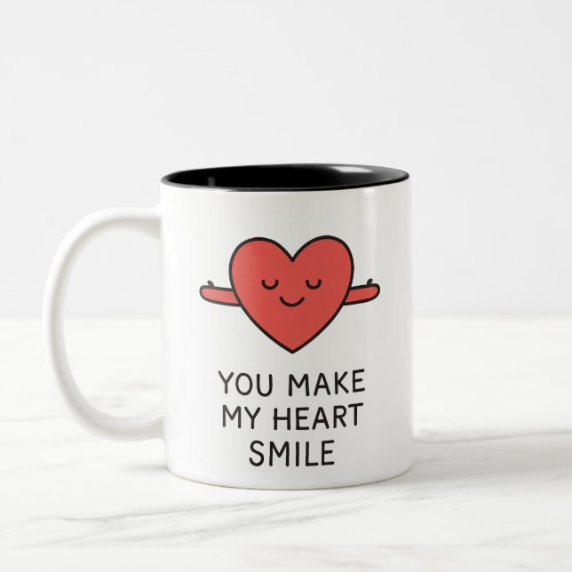 "YOU MAKE MY HEART SMILE" Cute Graphic Mug Zweifarbige Tasse (Links)