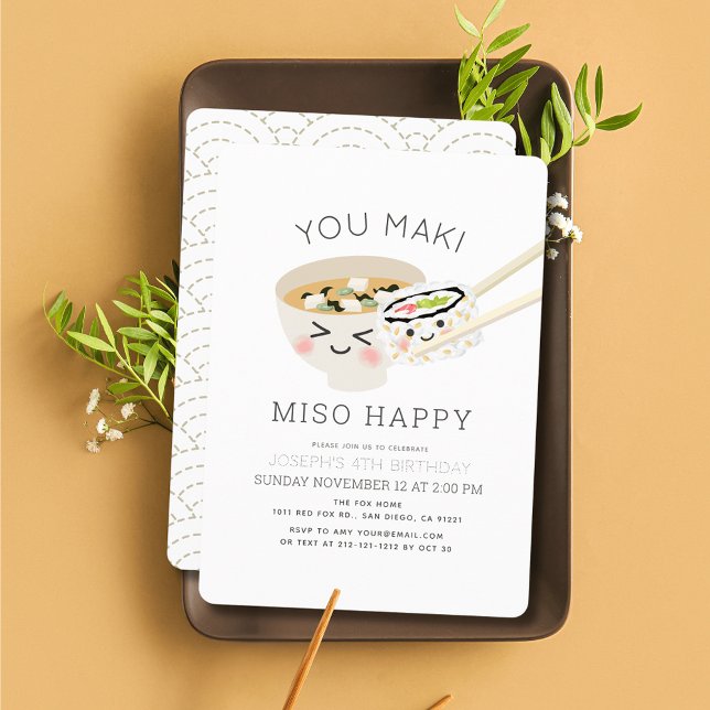 You Maki Miso Happy Miso Soup Sushi Roll Birthday Einladung (Von Creator hochgeladen)
