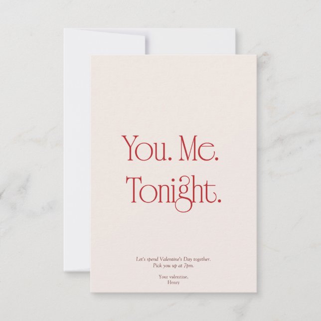 You. Me. Tonight. Valentine's Day Invitation Card Einladung (Vorderseite)