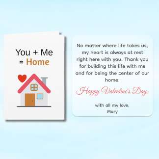 You Plus Me Equals Home Valentine's Day Karte