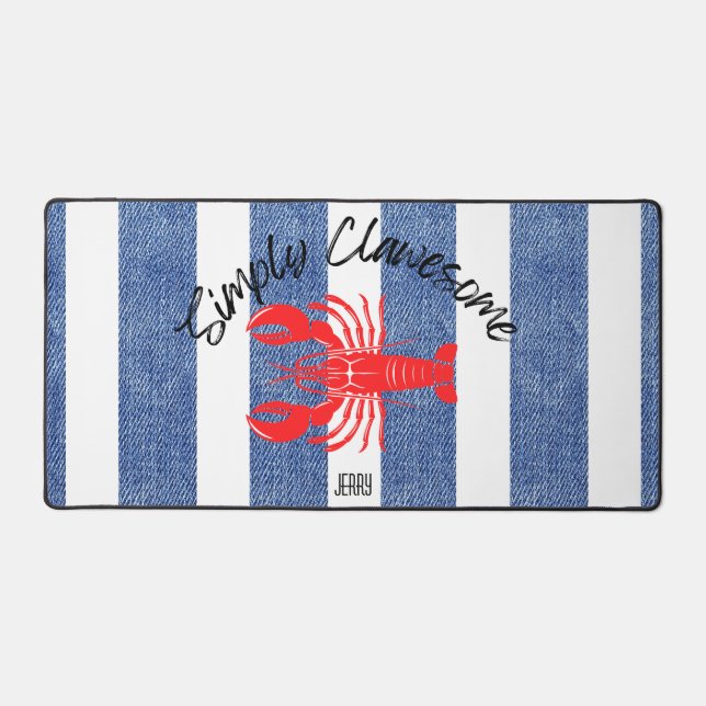 "You re Clawesome" Red Lobster auf Denim Print Schreibtischunterlage (Vorderseite)