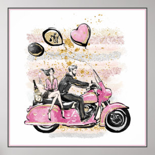 You Rock My World   Couple Motorcycle Sublimation Poster