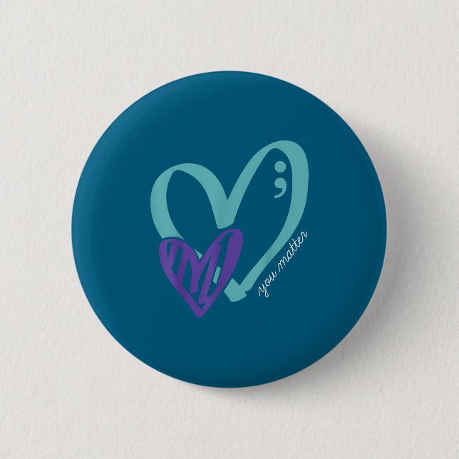 You Suicide Prevention Awareness Teal Purple Heart Button (Vorderseite)