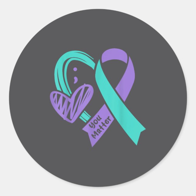 You Suicide Prevention Awareness Teal Purple Heart Runder Aufkleber (Vorderseite)