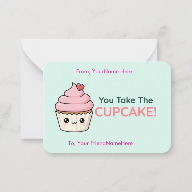 You Take the Cupcake Cute Classroom Valentine Card Mitteilungskarte (Vorderseite)