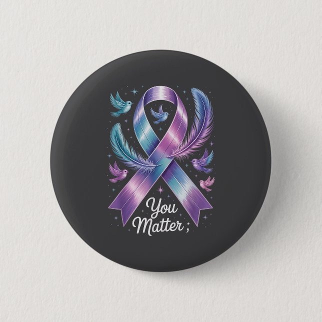 You Teal &amp; Purple Ribbon Suicide Prevention Aw Button (Vorderseite)