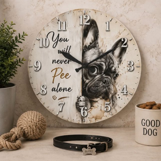 You Will Never Pee Alone French Bulldog Große Wanduhr (Von Creator hochgeladen)