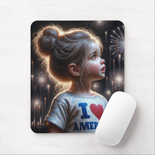 Young American Girl Watching Fireworks Mousepad