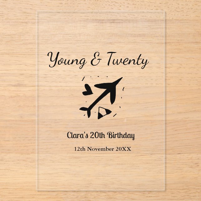 Young and twenty adventure happy birthday add name acryleinladungen (Vorderseite)