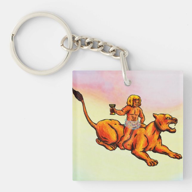 Young Bacchus reitet eine Löwe und trinkt Wein Schlüsselanhänger (Vorderseite)