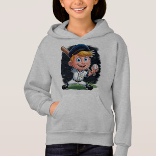 Young Baseball Player Cartoon Hoodie