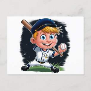 Young Baseball Player Cartoon Postkarte