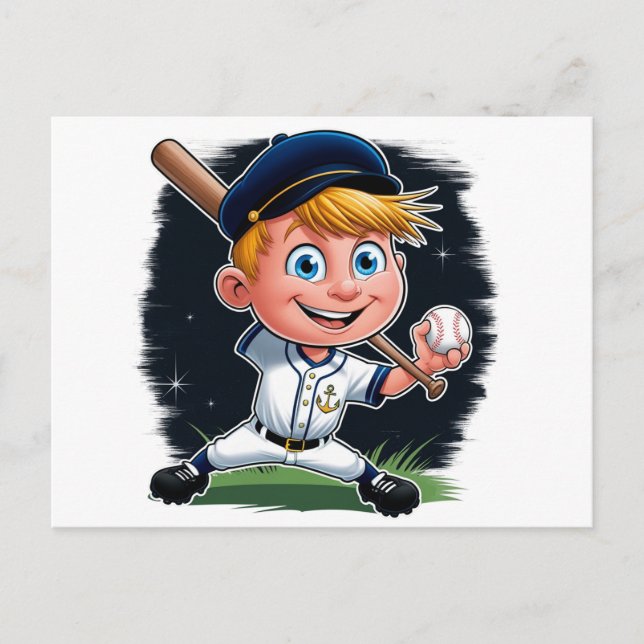 Young Baseball Player Cartoon Postkarte (Vorderseite)