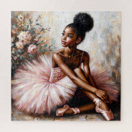 Young Black Ballerina in Pink Tutu & Pointe Shoes Puzzle