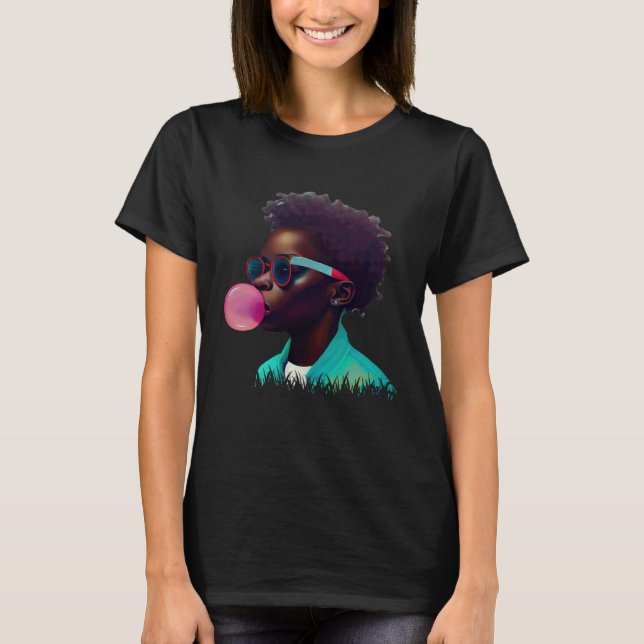 Young Black Boy Joy Bubble Gum Fun African Melanin T-Shirt (Vorderseite)