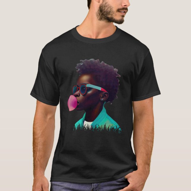 Young Black Boy Joy Bubble Gum Fun African Melanin T-Shirt (Vorderseite)