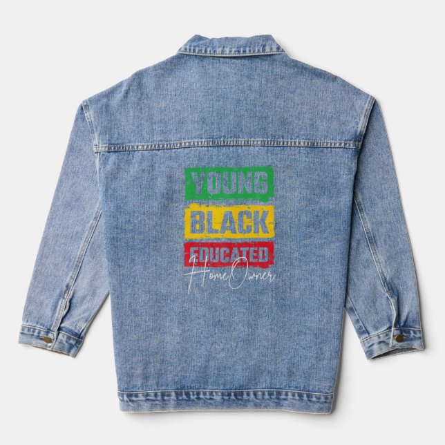 Young Black Educated Homeowner Housewarming Party Jeansjacke (Rückseite)