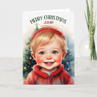 Young Blond Boy mit Name Christmas Feiertagskarte
