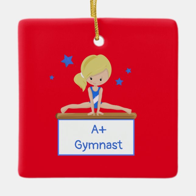 Young Blonde Gymnast Personalisierter, benutzerdef Keramik Ornament (Vorderseite)