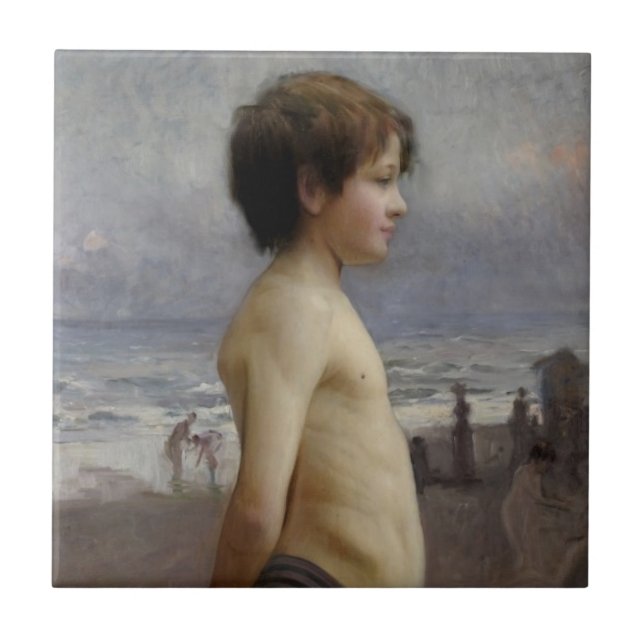 Young Boy at the Beach (von Jules Bastien-Lepage) Fliese (Vorderseite)