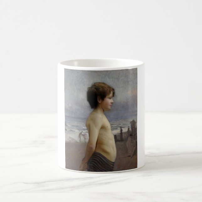 Young Boy at the Beach (von Jules Bastien-Lepage) Kaffeetasse (Mittel)