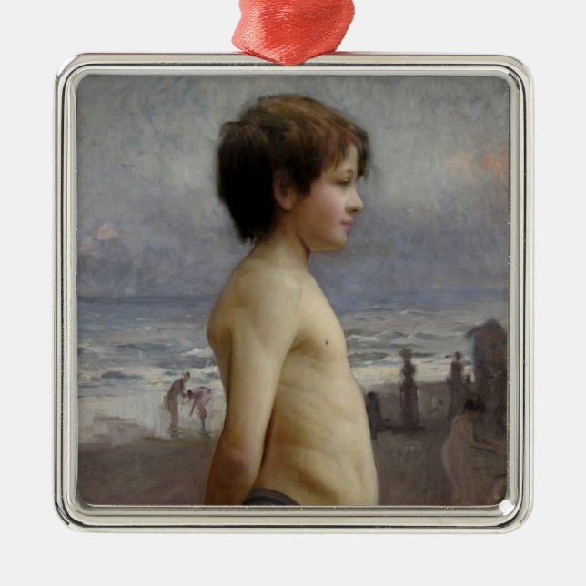 Young Boy at the Beach (von Jules Bastien-Lepage) Ornament Aus Metall (Vorne)