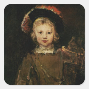 Young Boy in Extravagant Dress, c.1660 (Öl auf Lei Quadratischer Aufkleber