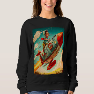 Young Boy Pilot Riding Rocket Race Space Old Imagi Sweatshirt