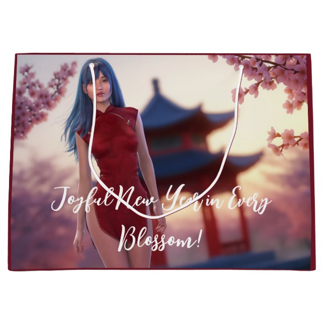 Young Cheongsam Beauty Posing für chinesisches Neu Große Geschenktüte (Vorderseite)