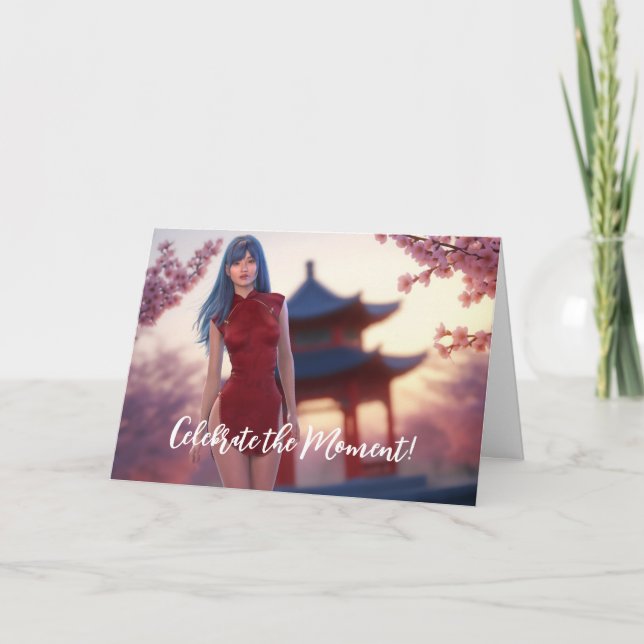 Young Cheongsam Beauty Posing für chinesisches Neu Karte (Vorderseite)