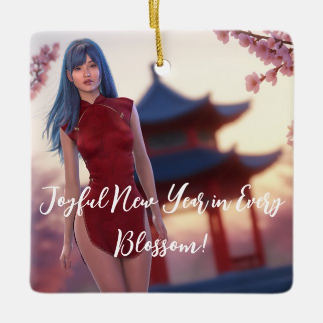 Young Cheongsam Beauty Posing für chinesisches Neu Keramikornament (Vorderseite)