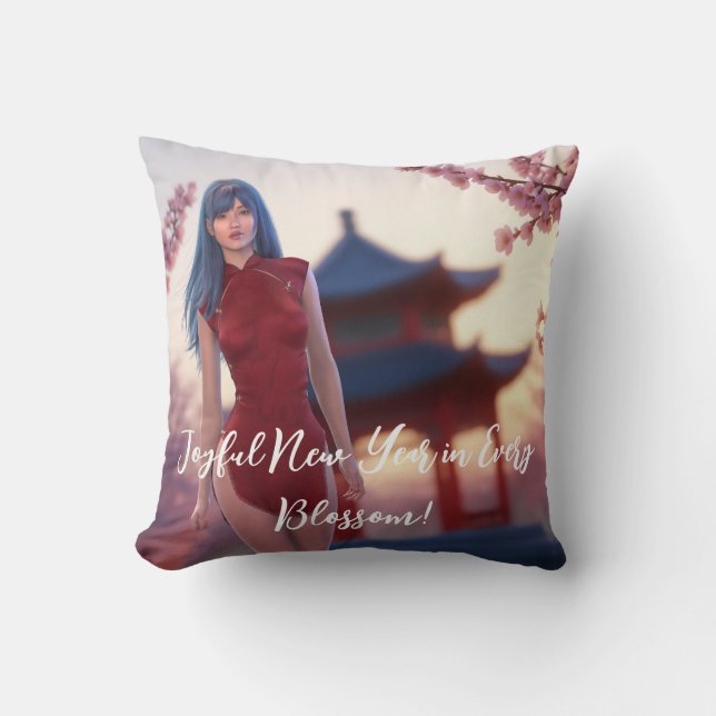 Young Cheongsam Beauty Posing für chinesisches Neu Kissen (Vorderseite)