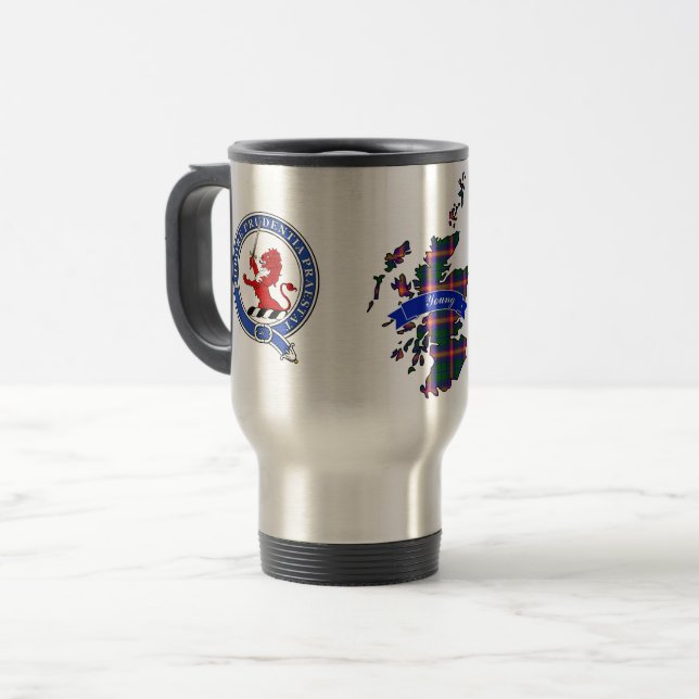 Young Clan Abzeichen & Tartan Travel Mug Reisebecher (Vorderseite Links)